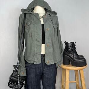 Linen Blend Indie Sleaze Army Jacket Linen Blend Green  size XS Model Off Duty